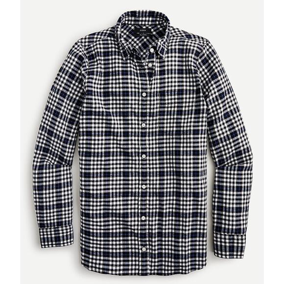 J. CREW Classic-fit boy shirt in frost plaid flannel black white Blue Size 8 - Picture 1 of 3
